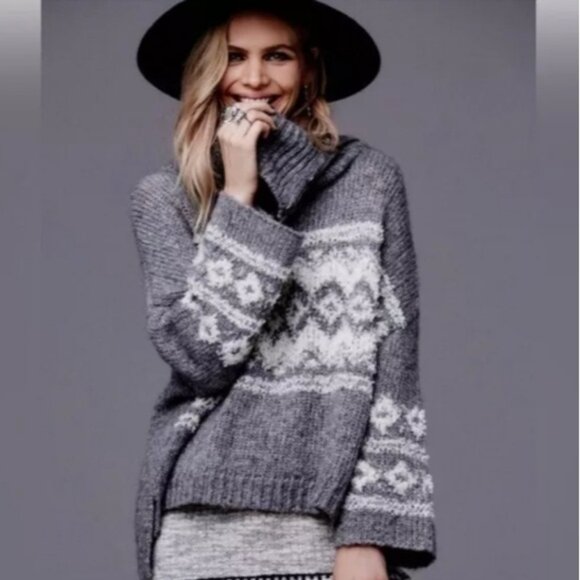 Free People Sweaters - Free People Fair Isle Ragnar Sweater Size S Wool Blend Flute Sleeve